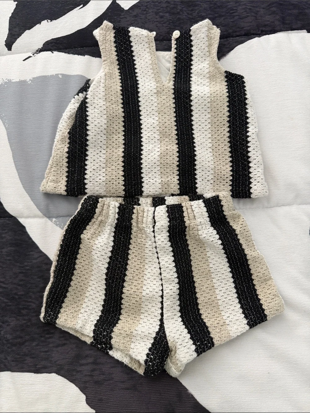 Old Navy Striped Knit Tank & Shorts Set - Black and Cream